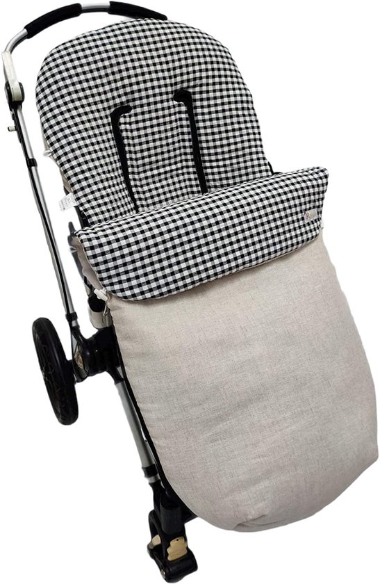 Universele Voetenzak voor Kinderwagen en Buggy met Mini Broodtrommel - Handgemaakt Linnen en Vichy van Merkloos — afbeelding 4