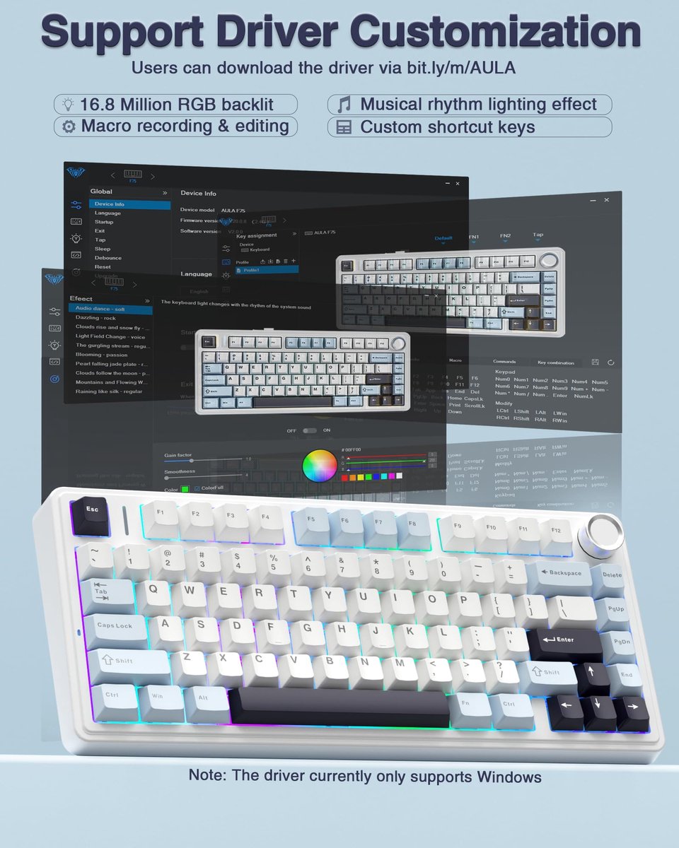 AULA F75 75% Draadloos Mechanisch Gaming Toetsenbord - 2.4GHz/Type-C/BT5.0 thumbnail 3