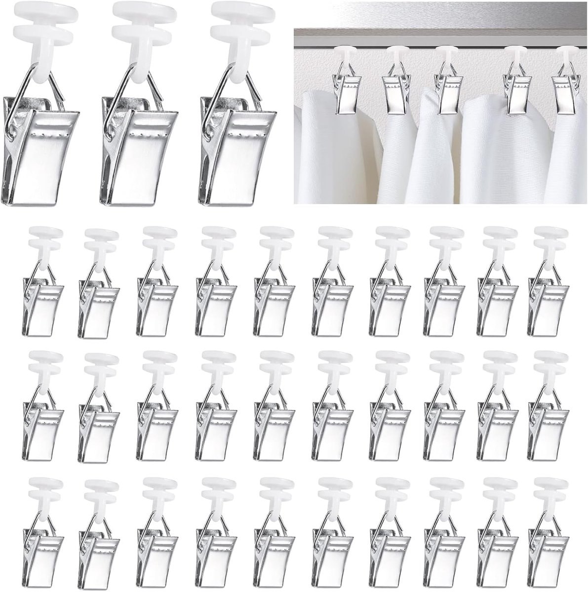 30 stuks Clips, klemhaken, gordijnklemmen, gordijnclips, enkelwiel voor gordijnen