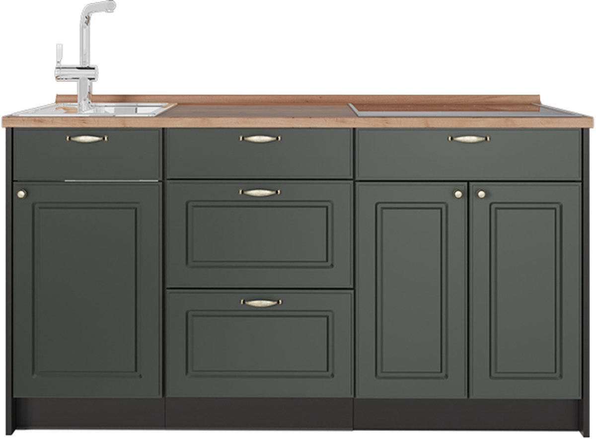 Vicco Keukenblok Fame-Line, Groen-Goud Landhuis, 150 cm, WB Eik
