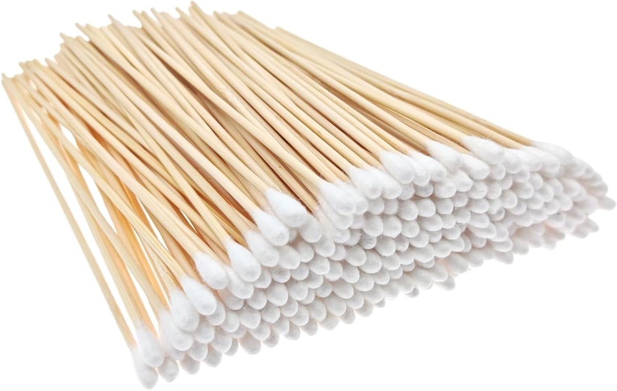 Katoenen Swabs - Wattenschijfjes Lange Handgreep - Schoonmaken en Aanbrengen - Extra Lange Houten Handgreep - 200 Stuks 15 cm