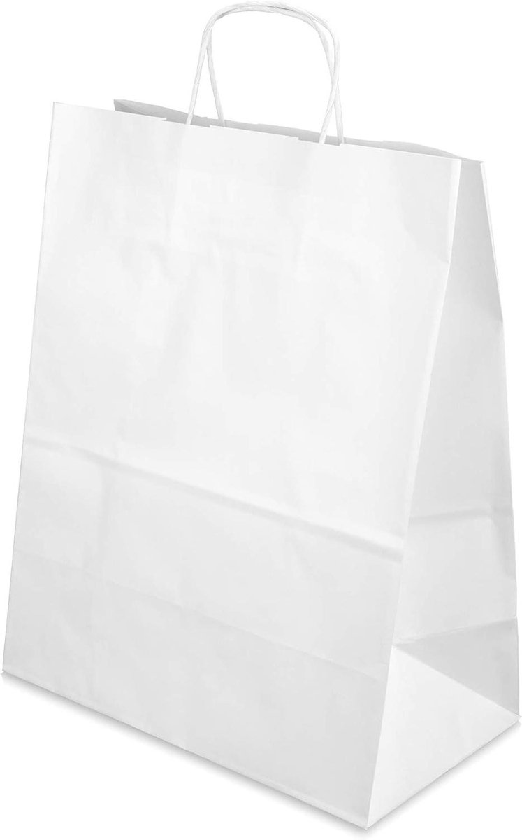 Witte Draagtassen - Papieren Zakken - Kleine Aankopen - Gedraaid Koord - 39x32x17cm - Wit