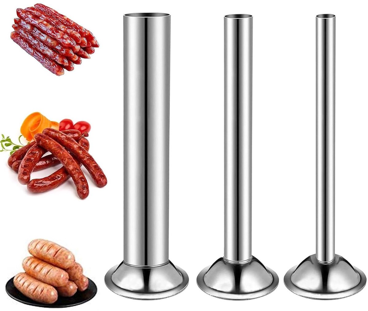 Worstvulbuisjes Roestvrijstaal - Vultrechter Worstmaker - Zelf Worst Maken - Drie Verschillende Maten - 12 mm 19 mm 32 mm