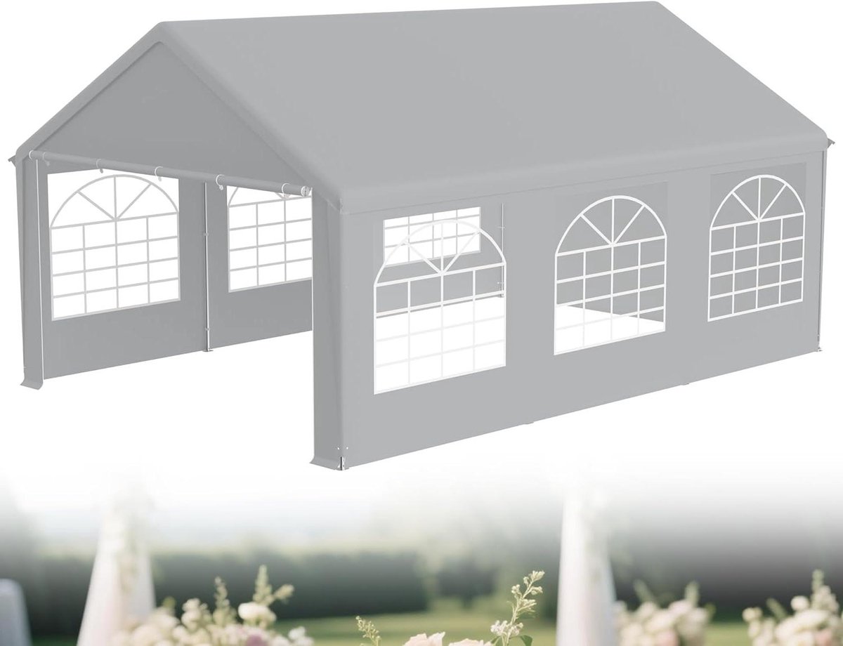 Partytent Paviljoen - Tuinpaviljoen Feesttent - Buitenfeesten Organiseren - Waterdicht UV-bestendig - 4 x 6 m - Grijs