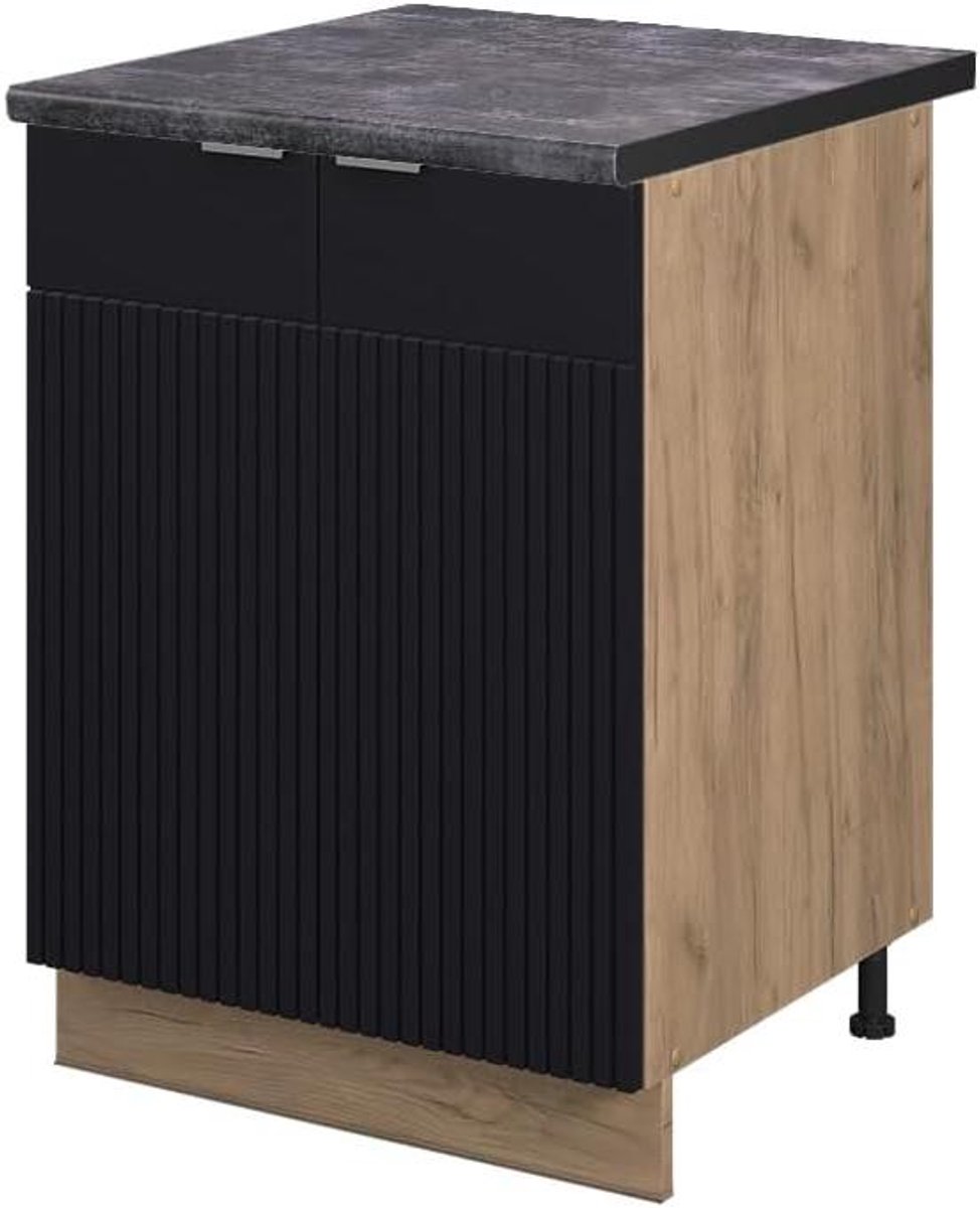 Keukenkast - Onderkast Keuken - Keuken Indelen - Soft-close Scharnieren - 60 cm - Zwart Gestreept
