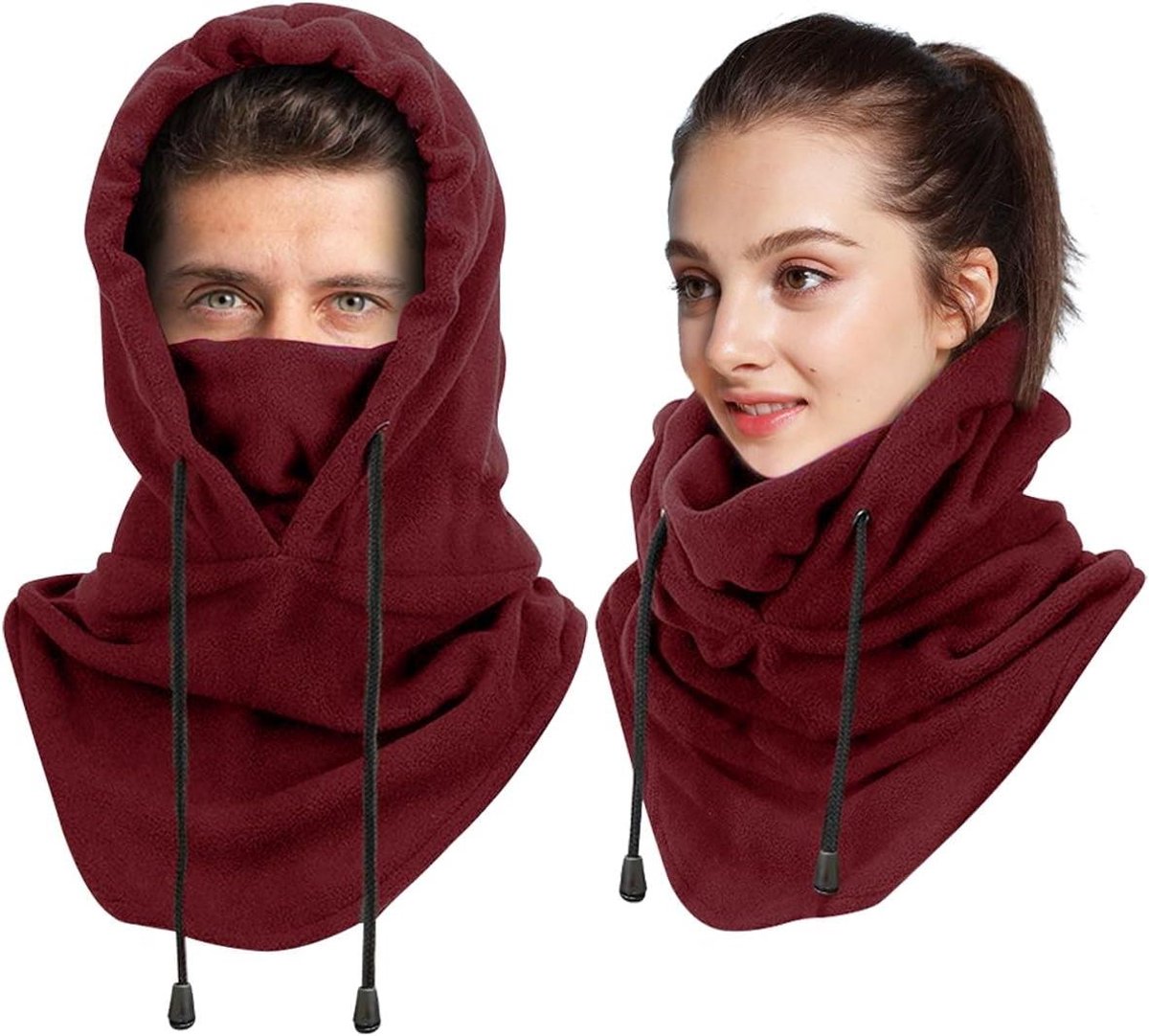 Bivakmuts Gezichtsmasker - Winter Ski Masker - Buitensporten Bescherming - Winddicht Fleece Materiaal - 20 x 15 cm - Wijnrood