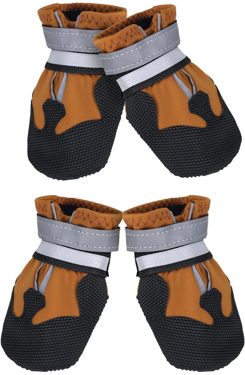set van 4 hondenschoenen, antislip, beschermlaarzen voor honden, waterdicht, voor kleine, middelgrote en grote honden (XXL, bruin)