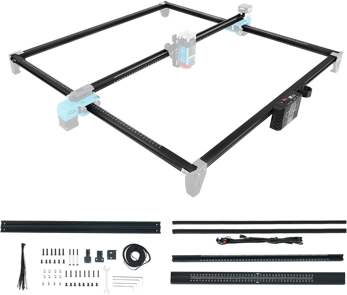 Lasergraveer Y-as Uitbreiding - Graveerbereik Vergroter - Graveerbereik Vergroten - Snelmontage Systeem - 600 x 600 mm - Zilverkleurig