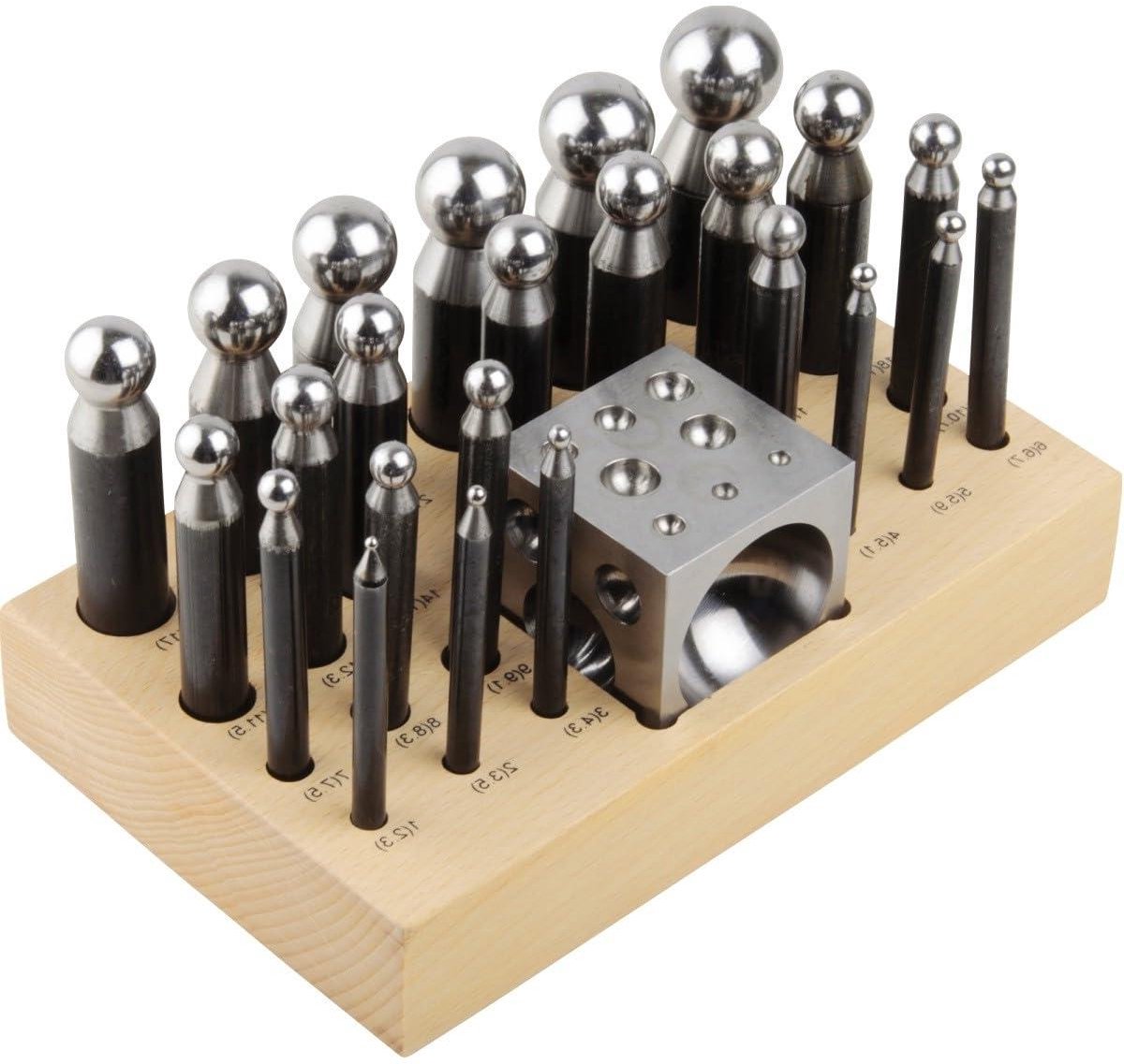 Dapping Punch Set - Metaalvorm Set - Metaal Vormgeven - 25 Delig - 4.5-38.5 mm - Zilver