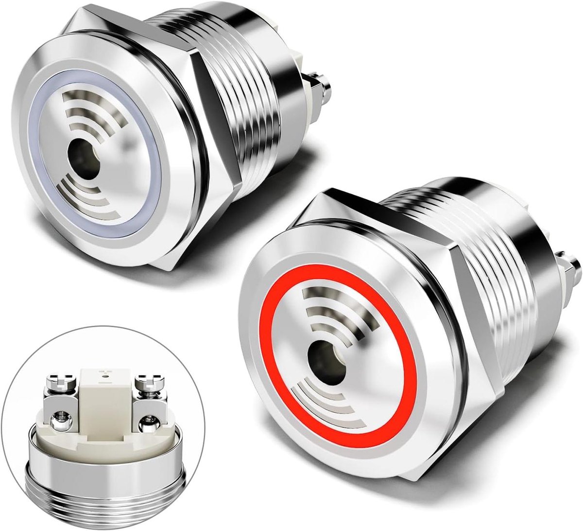 Roestvrijstalen Schroefvoet Buzzer - Passieve Zoemer Alarm - Industriële Waarschuwingen - IP67 Waterdicht IK09 - 19 mm - Rood