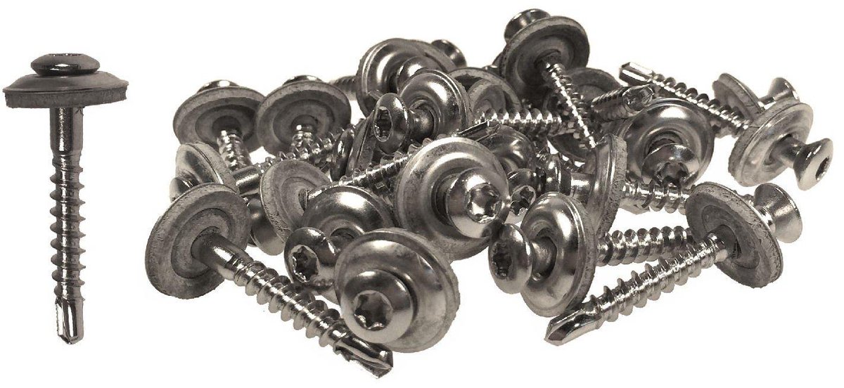 Spenglerschroeven met boorpunt - Platenbevestiging Schroeven - Bevestigen van Platen - Met afdichtring - 45 x 35 mm - Zilver