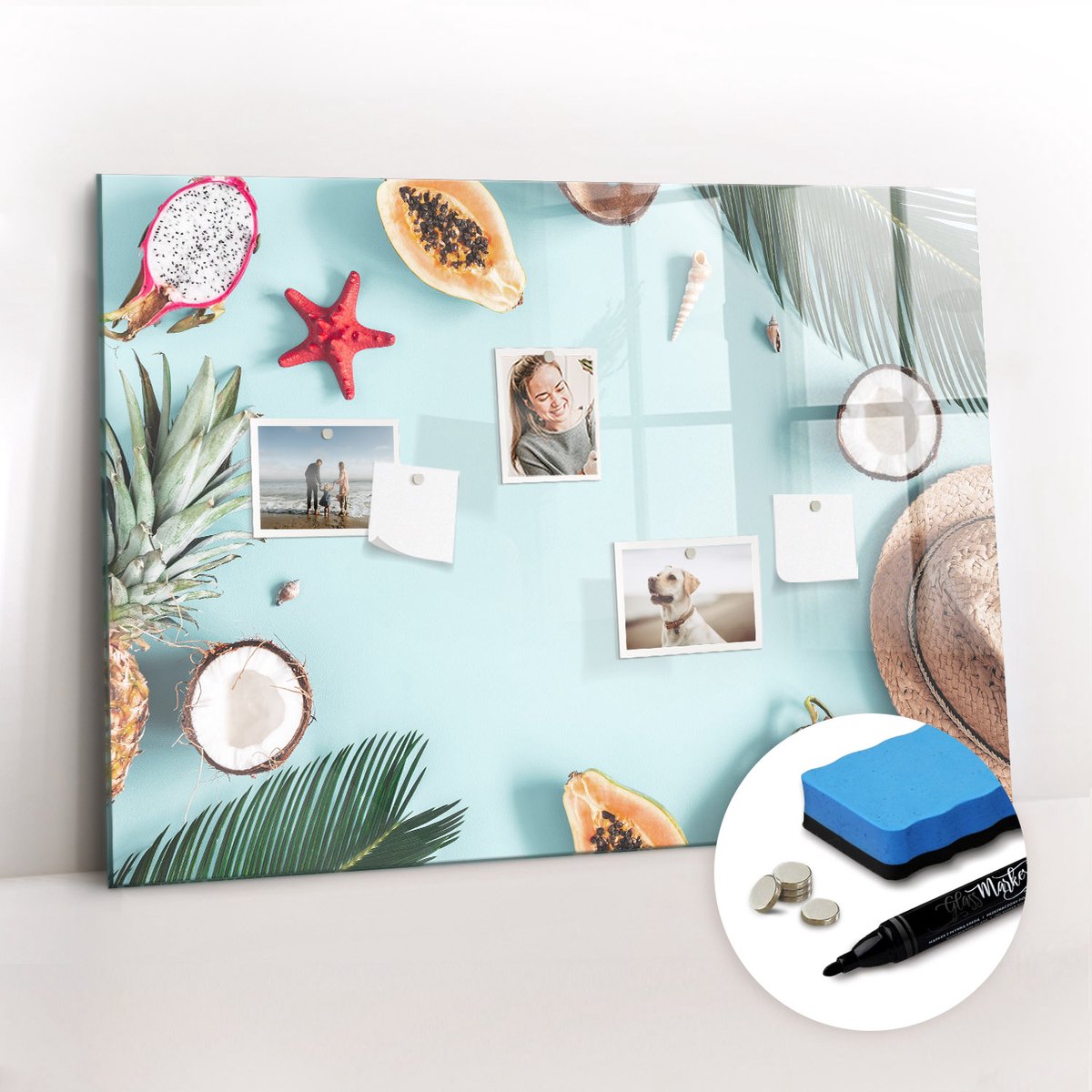 Tulup Whitebord - Zomercompositie - 100 x 70 cm - Veelkleurig Memo Bord - Gratis 5 Sterke Magneten + Whiteboard Marker & Wisser - Decoratief Magnetisch Bord - Magneetbord Rechthoekig - Productiviteit Tools