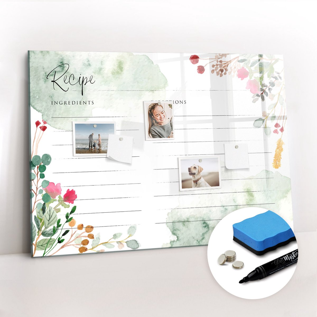 Tulup Whitebord - Plaats voor het recept - 100 x 70 cm - Veelkleurig Metalen magneetborden met lijst - Gratis 5 Sterke Magneten + Whiteboard Marker & Wisser - Decoratief Magnetisch Bord - Memo Magneetbord - Ideeënbord Thuiswerkplek
