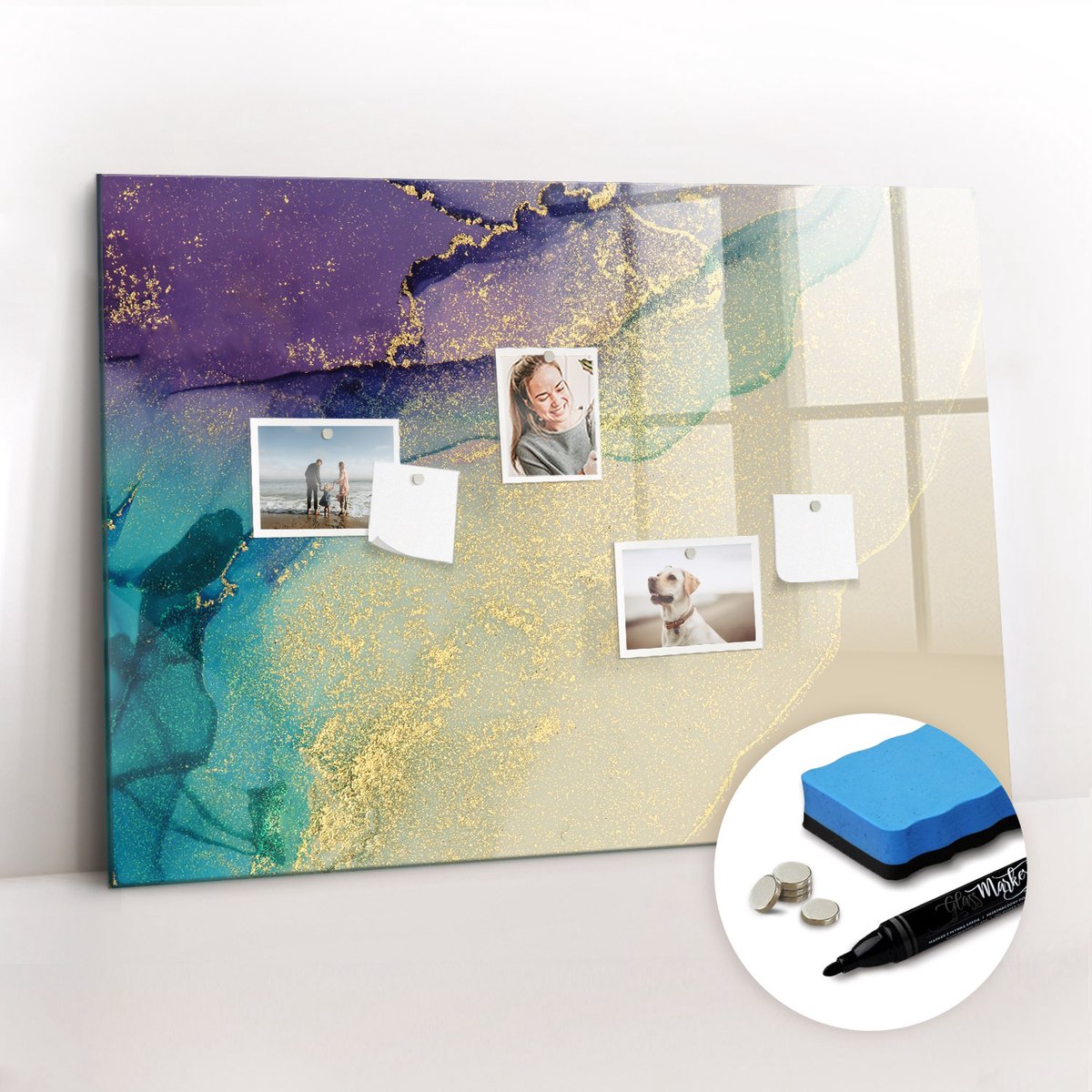 Tulup Whitebord - Elegante abstractie - 100 x 70 cm - Veelkleurig Magneetbord Foto - Gratis 5 Sterke Magneten + Whiteboard Marker & Wisser - Minimalistisch Prikbord - Magnetisch Bord Kind - Planning Muur