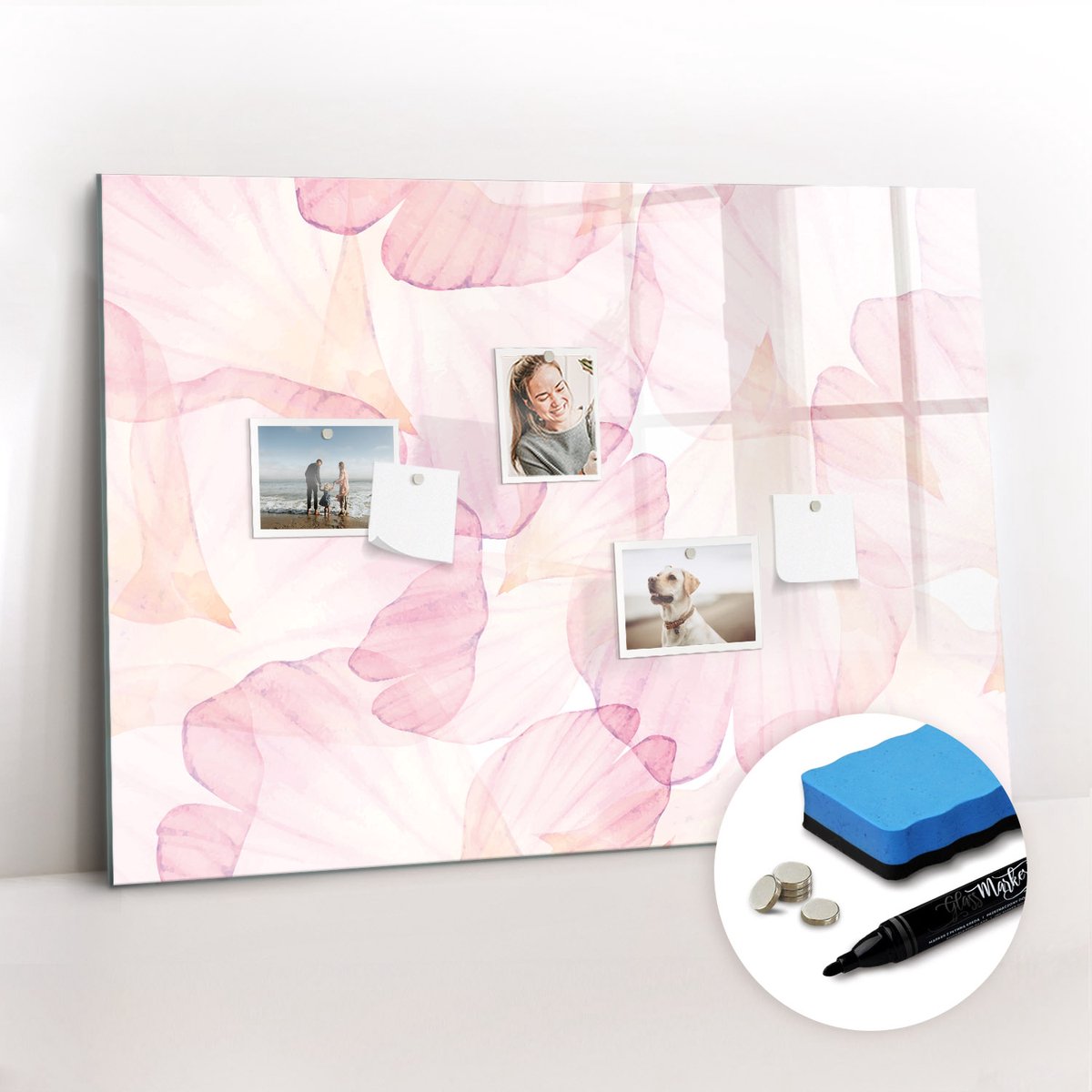 Tulup Whitebord - Aquarel bloemblaadjes - 100 x 70 cm - Roze Magnetic Board - Gratis 5 Sterke Magneten + Whiteboard Marker & Wisser - Moderne Wanddecoratie - Magnetisch Memobord - Planning Muur
