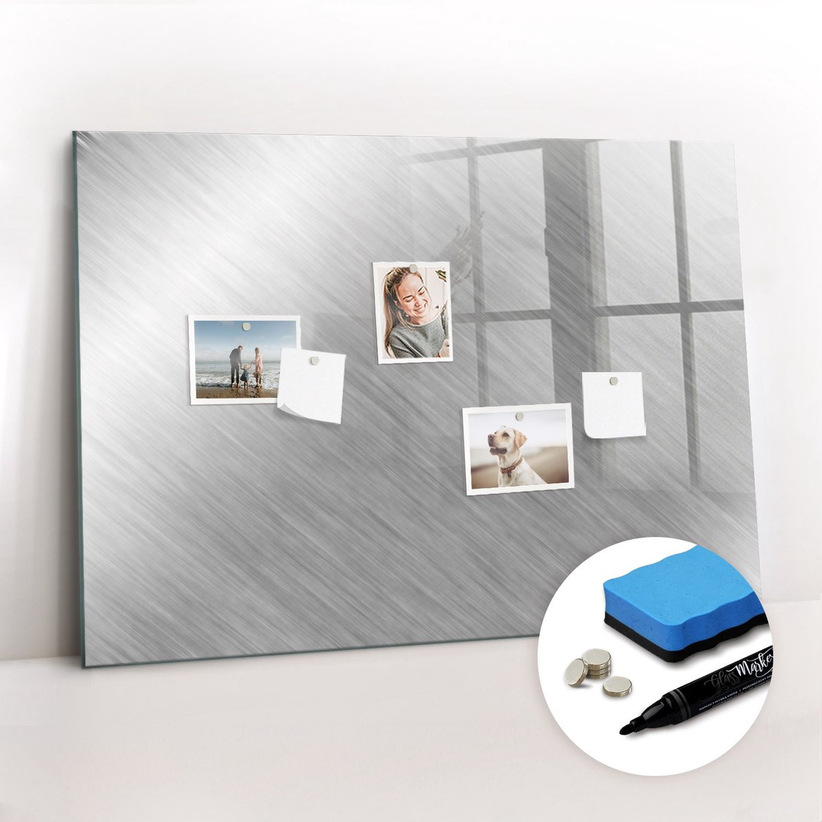 Tulup Whitebord - Metalen wand - 100 x 70 cm - Grijs Memobord Keuken - Inclusief Gratis Magneten & Marker & Spons - Wanddecoratie Kantoor - Magneetbord Keuken - Productiviteit Tools