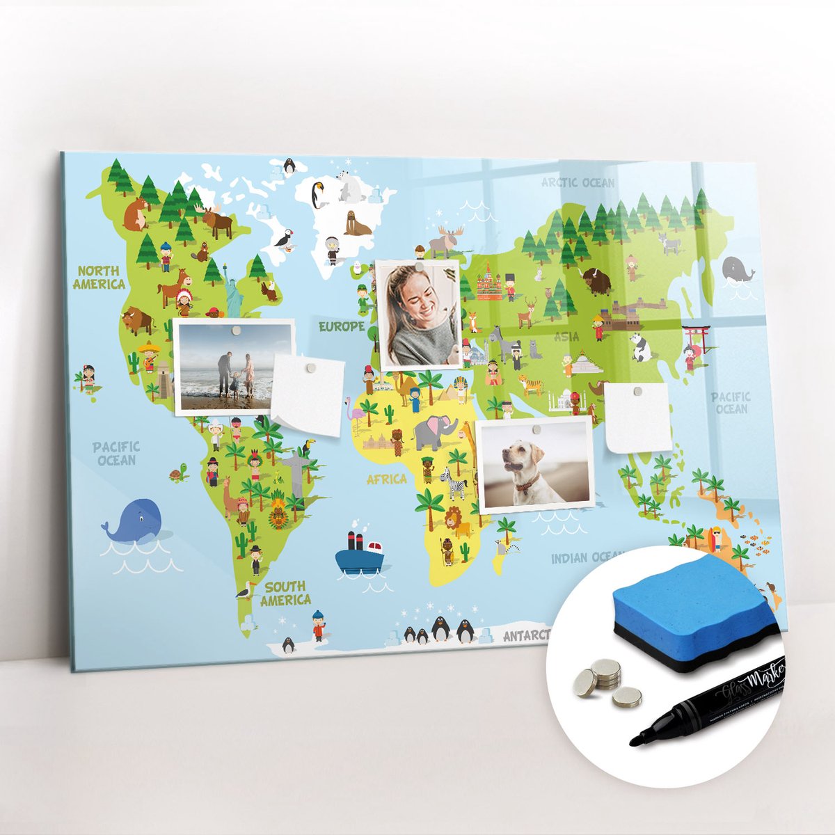 Tulup Whitebord - Kaart van de culturele wereld - 90 x 60 cm - Veelkleurig Magneetbord Design - Gratis 5 Sterke Magneten + Whiteboard Marker & Wisser - Scandinavisch Design Bord - Memobord Magnetisch - Notitiebord Werkplek