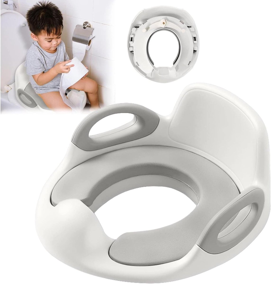 Kinder Toiletbril - Potty Trainer - Kinderen Zelfstandig Leren - Met Rugleuning Handvat - 37 x 33 x 16 cm