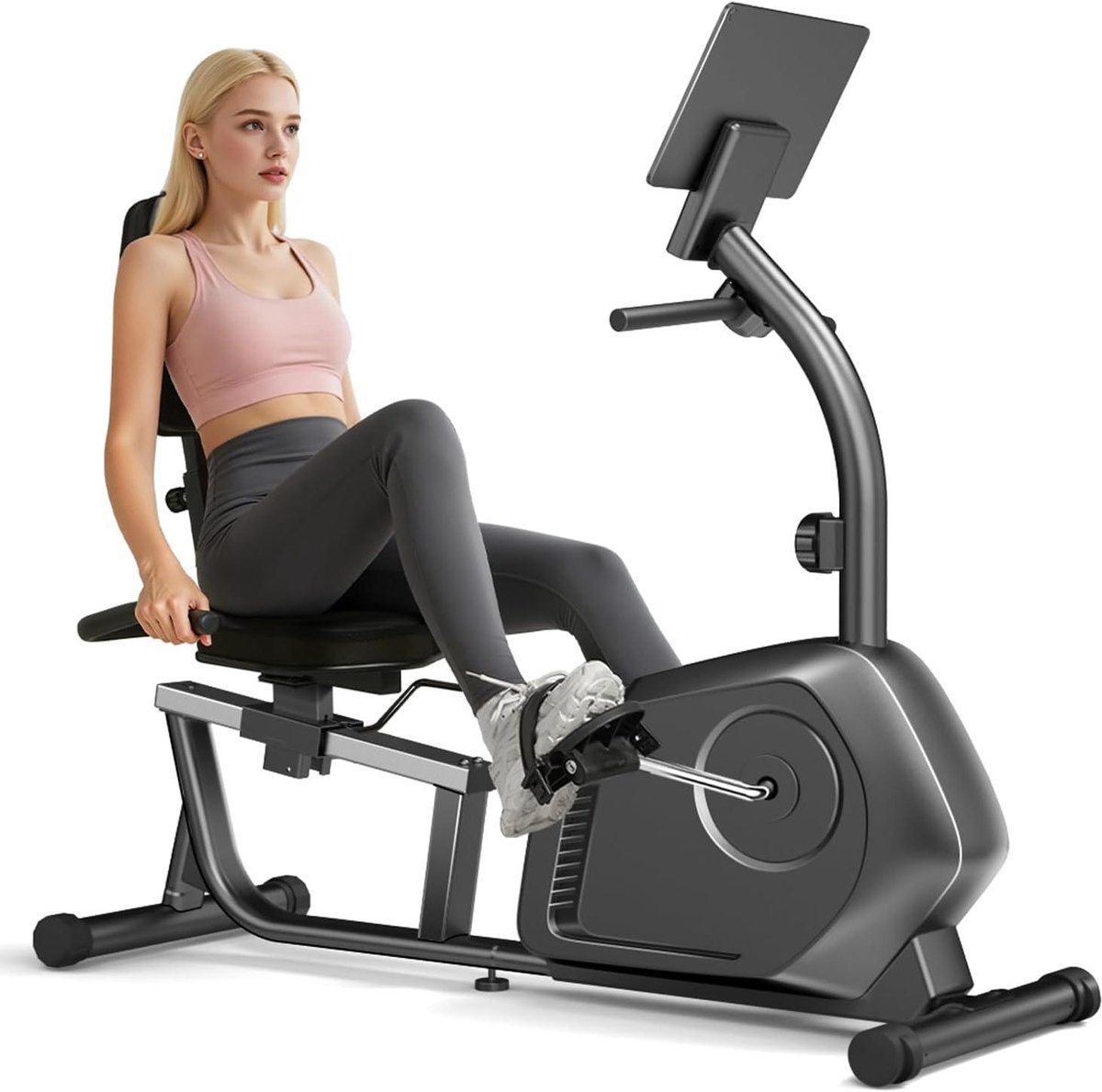 Ligfiets Hometrainer - Stationaire Fiets - Thuis Fitness - 16 Weerstandsniveaus - 330 Lbs Capaciteit - Zwart