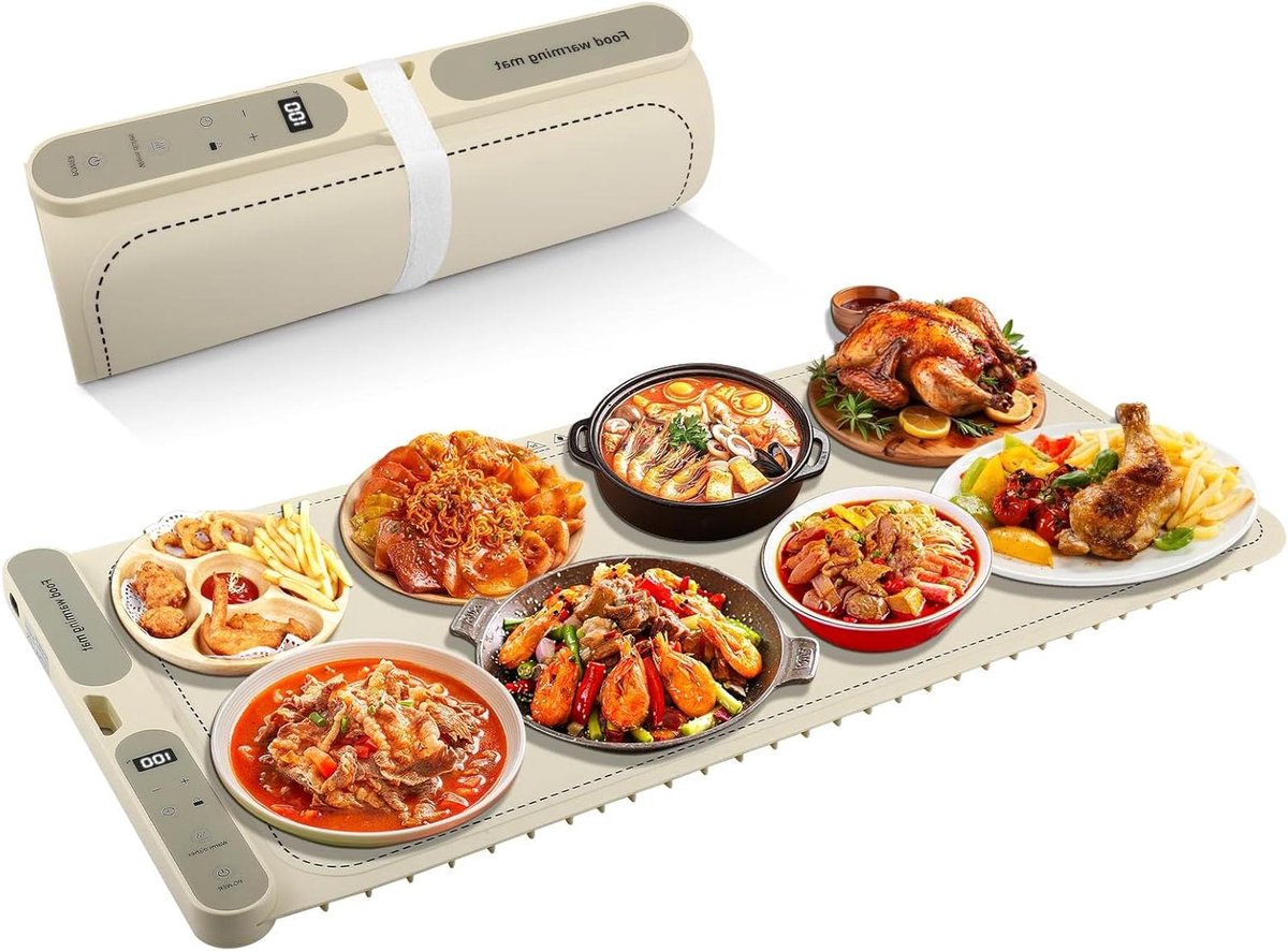 Elektrische voedselverwarmer - Warmhoudplaat - Buffet warm houden - Gelijkmatige verwarming - 40-120 °C - Geel