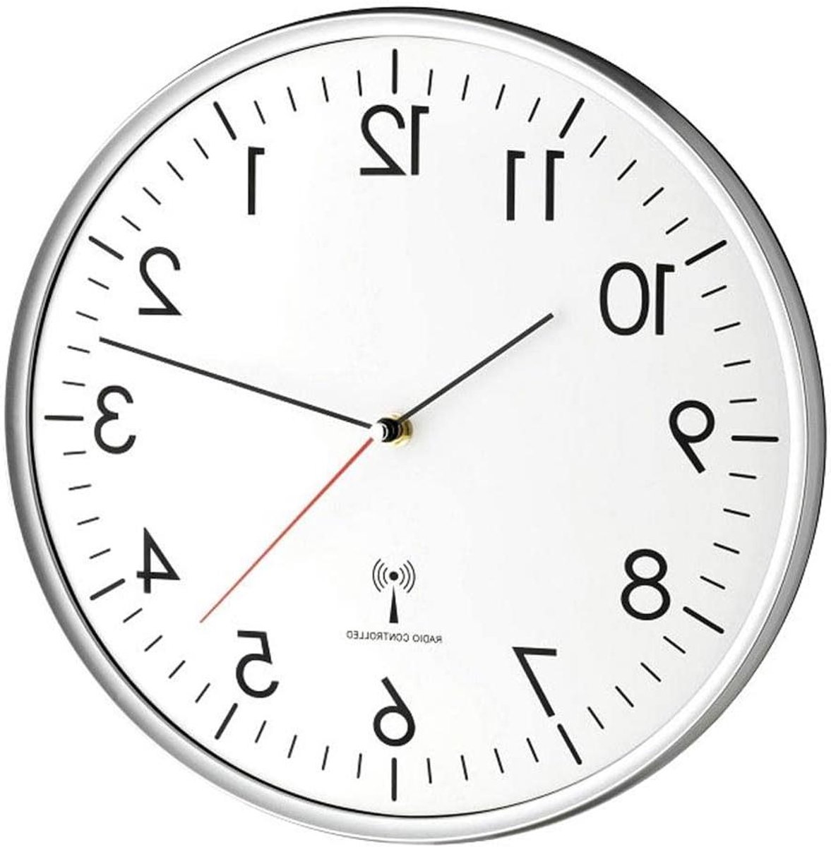 Radiogestuurde Wandklok - Stille Klok - Tijd Weergeven - Vrijwel Geruisloos Sweep-uurwerk - 330 mm Diameter - Wit met Antraciet Frame