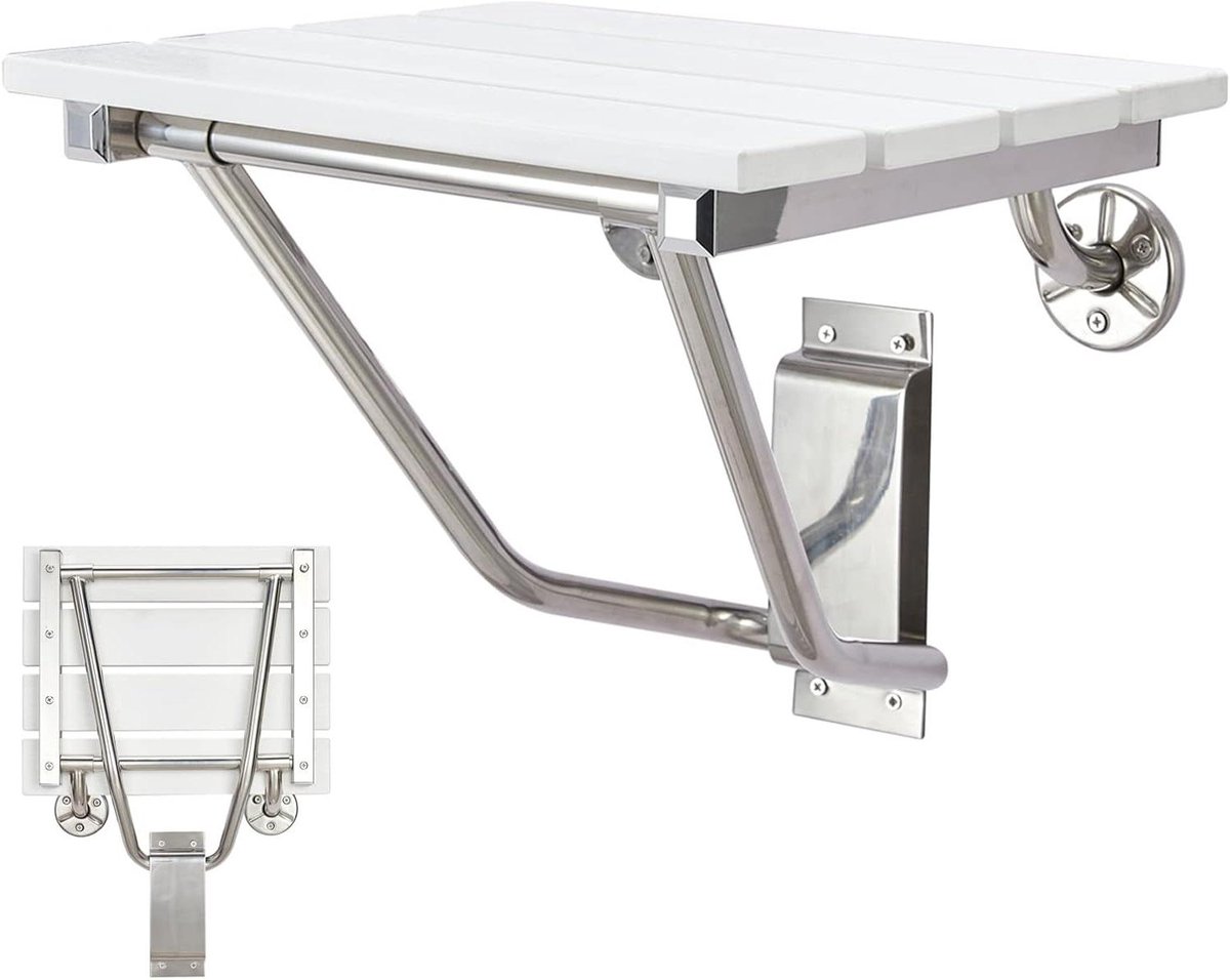 Opvouwbare Douchezitting - Wandmontage Stoel - Veilig Douchen - Kunststof Hout Materiaal - 350 Lbs Capaciteit - Bruin