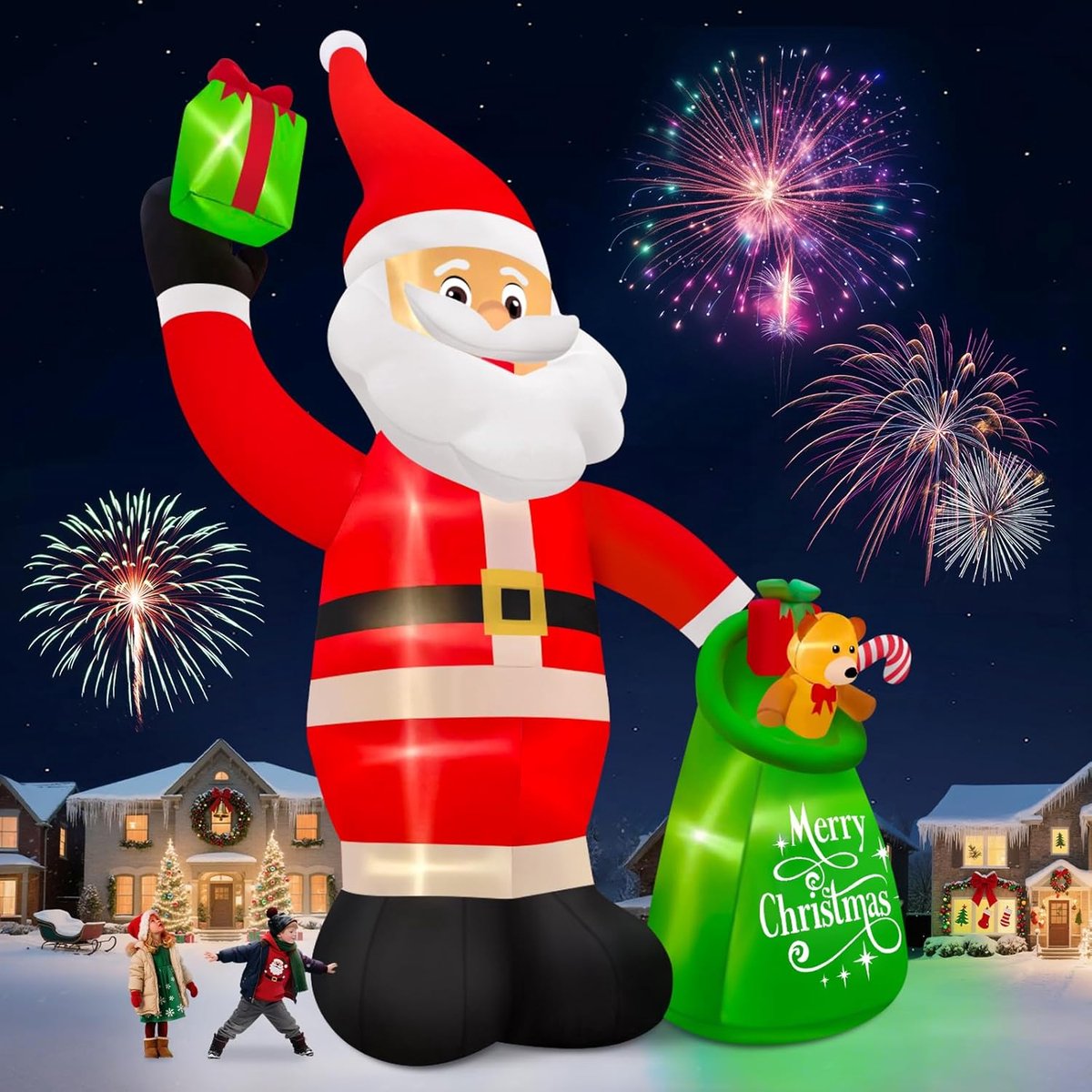 Opblaasbare Kerstdecoratie - Kerstfiguur Tuin - Feestelijke Sfeer - Geïntegreerde LED - 75 Meter Hoog - Kerstman Rood – foto 5