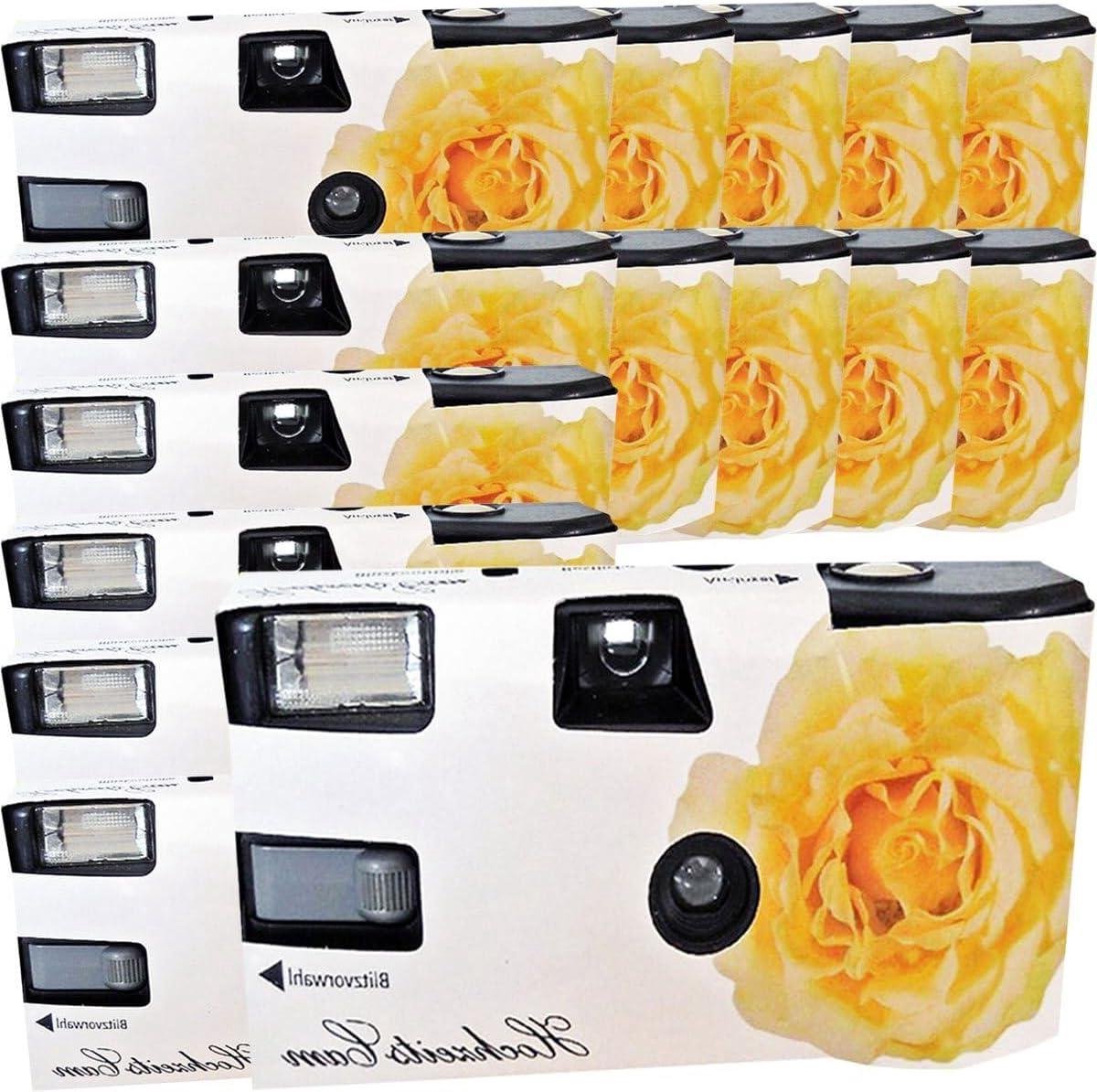 Wegwerpcamera Set - Camera met flits - Feestelijke momenten vastleggen - 15-pack met 27 opnamen - 400 ASA - Geel