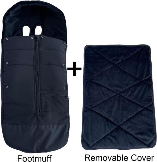 Kinderwagen Voetenzak - Autostoel Dekje - Warm Blijven - Universele Pasvorm - 93 cm Lengte - Zwart — afbeelding 5