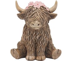 Highland Cow Beeldje - Boerderij Decoratie - Woonkamer Decoreren - Handgeschilderd Design - 96 x 8 x 118 cm - Bruin