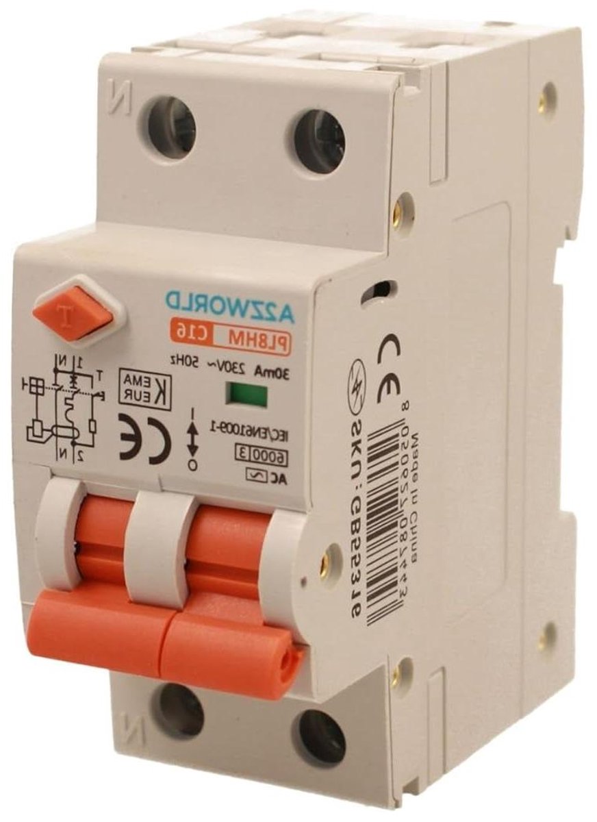 Stroomonderbreker Differentieel - Automatische Zekering - Elektrische Beveiliging - 3-voudige Bescherming - 2 DIN Modules - Grijs