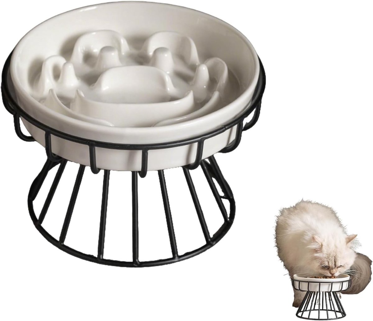 Verhoogde kattenvoerbak met metalen standaard, anti-schuif ontwerp voor natvoer en kleine honden, ideaal voor comfort en gezondheid