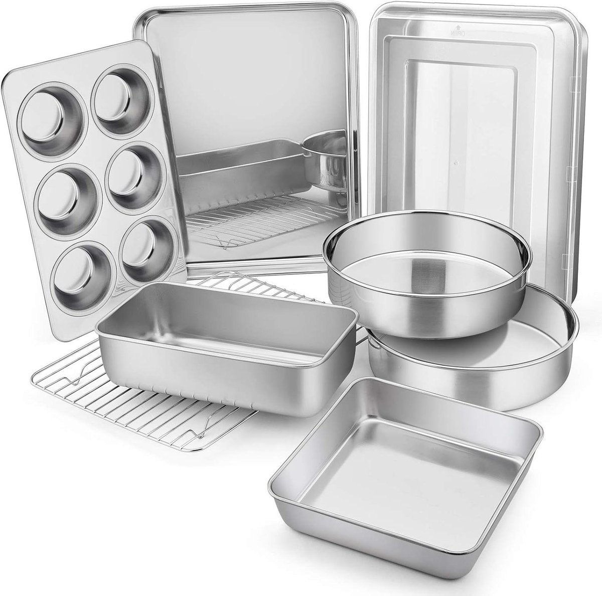 Bakvormenset Roestvrijstaal - Bakblikken Set - Bakken en Braden - 9-Delig Inclusief Accessoires - Diverse Maten - Zilverkleurig
