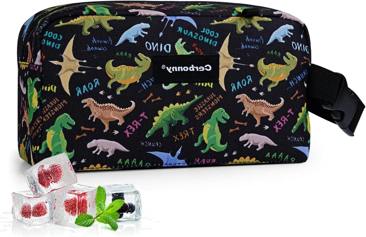 Koeltas - Lunchtas - Eten koel houden - Ingebouwde gelpacks - 22.86 x 12.7 x 10.16 cm - Blauwe dinosaurus