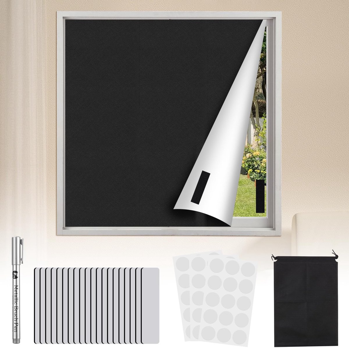 zelfklevend, zonder boren, 300 x 145 cm, 100% ondoorzichtig, rolgordijn, raamgordijn, zonwering voor binnen, compatibel met Velux, gemakkelijk te vervoeren voor op