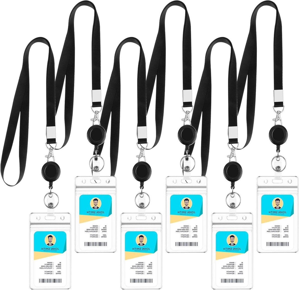 ID Kaarthouders Lanyard Set - Badge Reel Clip - Veilig Kaarten Bewaren - Waterdicht en Stofvrij - 6 Stuks