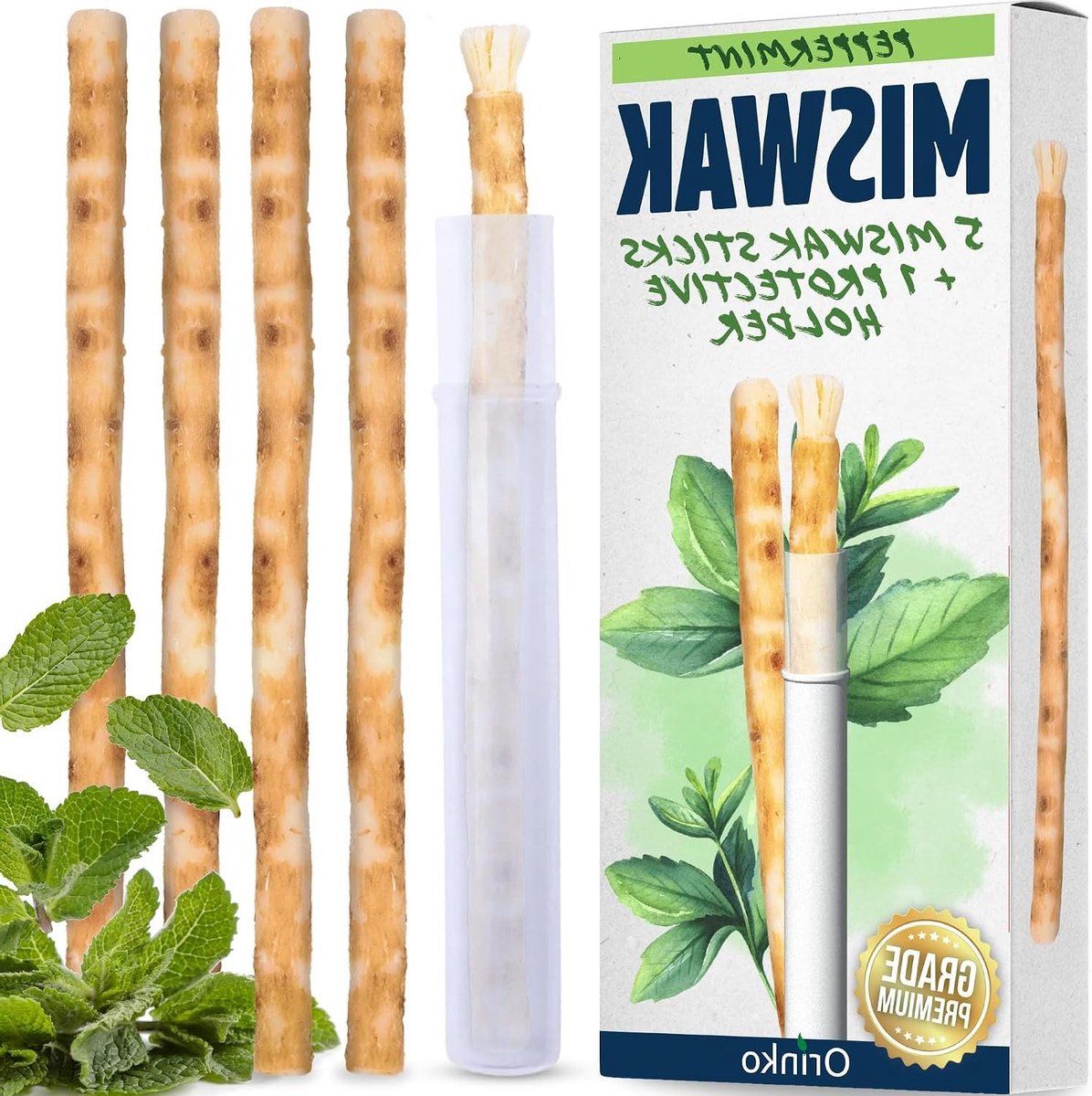 Miswak Munt Sticks - Natuurlijke Tandenborstel - Mondverzorging - Met Verfrissende Muntsmaak - 5 stuks - Bruin
