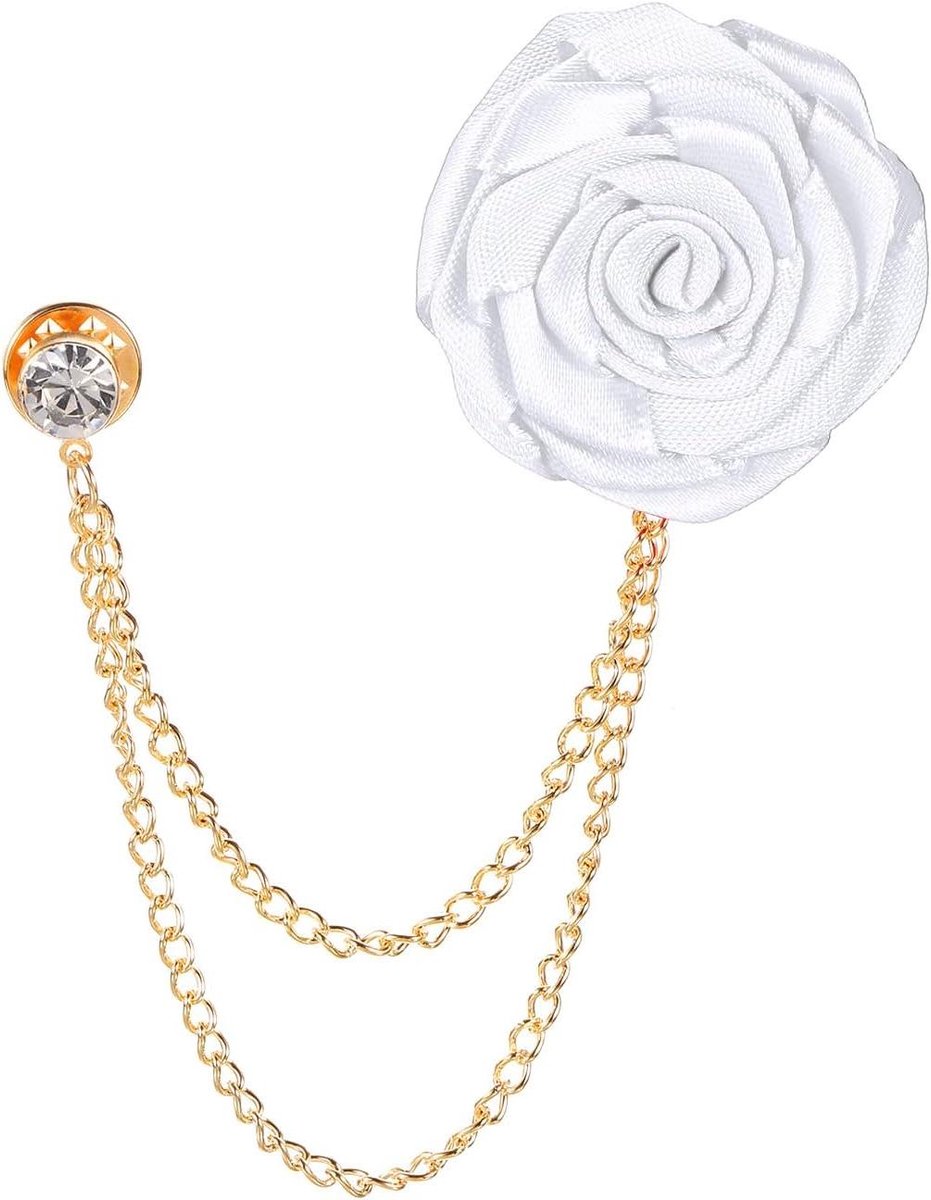Bloem Broche Pin - Revers Pin Kleding Accessoire - Outfit Verfraaien - Realistisch Rozenontwerp - 4 cm Diameter - Wit