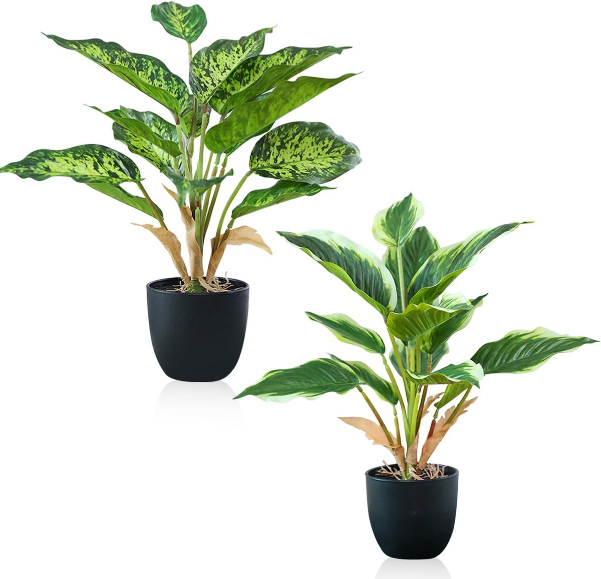 Kunstplanten als echt, kunstplanten in pot, Monstera kunstplanten, nepplant, kamerplanten, decoratieve plant, plastic plant, decoratie, gevlekt + geel omrand, 37 cm, voor slaapkamer