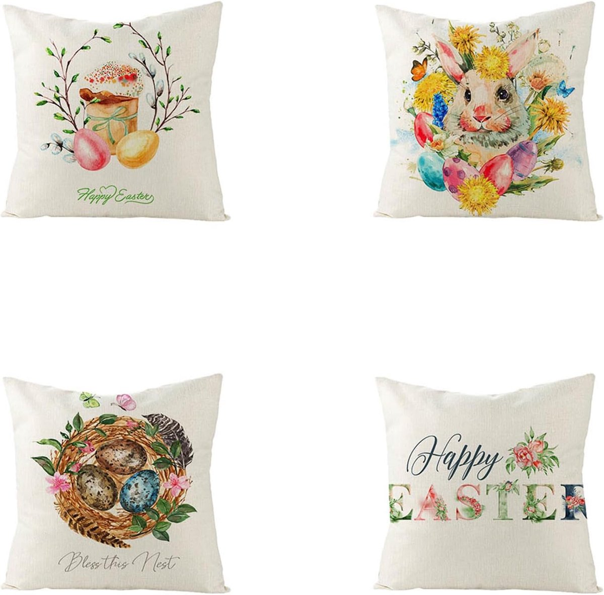 Kussenslopen 65 x 65 cm Pasen decoratieve kussenslopen linnen vierkante kussenslopen met onzichtbare rits voor bank slaapkamer woonkamer tuin dubbelzijdige kussenslopen