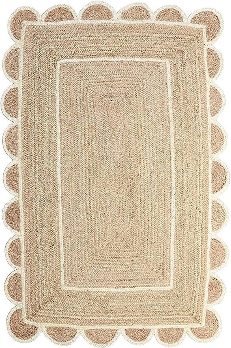 vloerkleed voor huis- en woonkamerdecoratie, rechthoekig geschulpte vintage jute vloerkleed (2' x 16' -> 60,96 cm x 487,68 cm, gebroken wit)