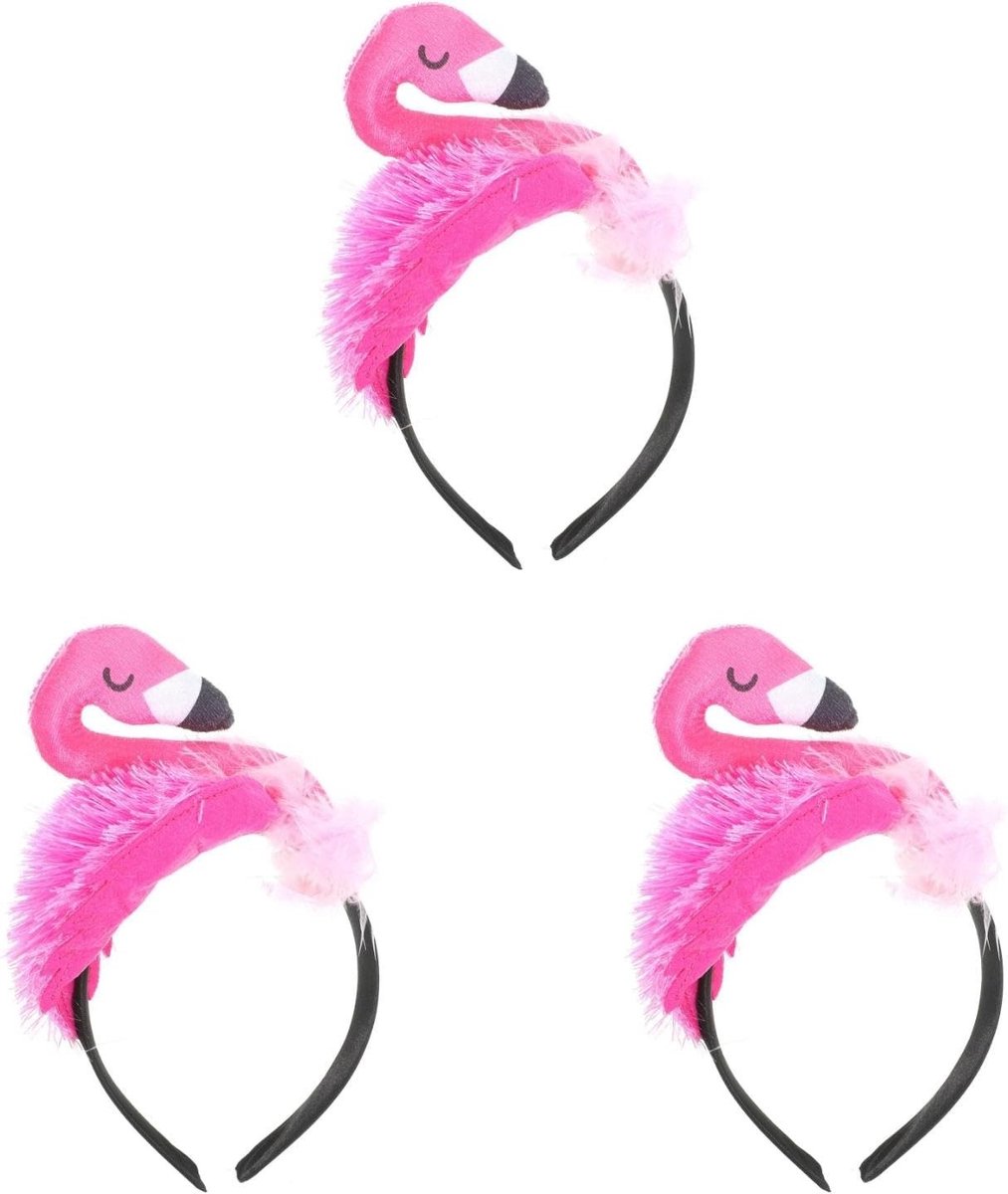 Pack van 3 Flamingo Haarbanden voor Hawaii Carnaval en Tropische Feestjes - Haaraccessoire en Decoratie (Roze)