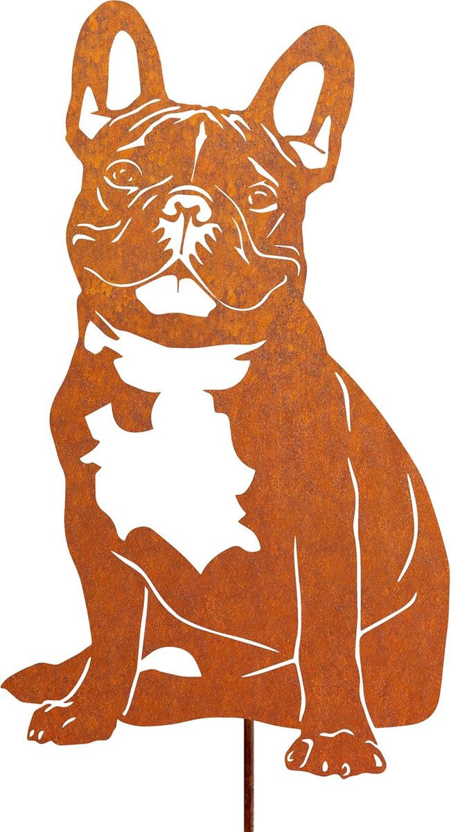 Bulldog tuindecoratie van verweerd metaal voor buiten