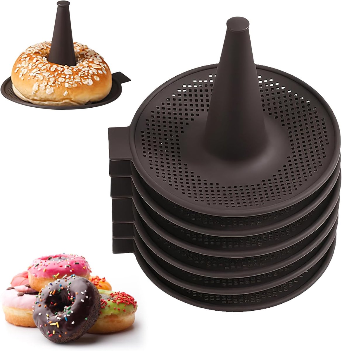 6-Delige Siliconen Donutvorm Om Te Bakken, Conische Bakvorm Voor Bagels En Donuts, Koffiekleur, Voedselveilig En Hittebestendig Van -30°C Tot 230°C