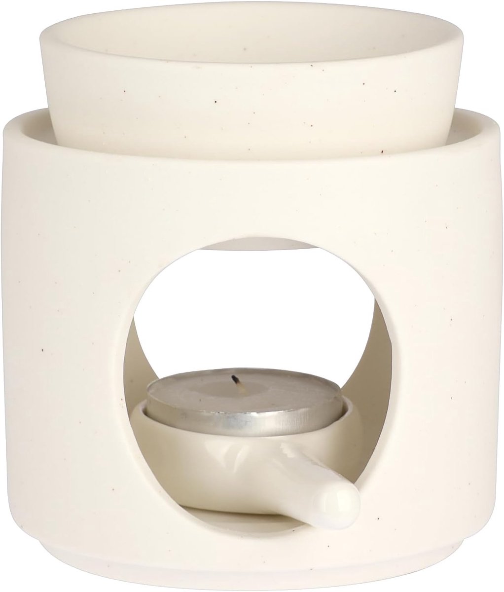 Keramische wax smeltbrander etherische oliebrander, decoratieve cilinder theelicht kaars brander thuis geurverspreider met kleine kaars lepel voor thuis spa (wit)