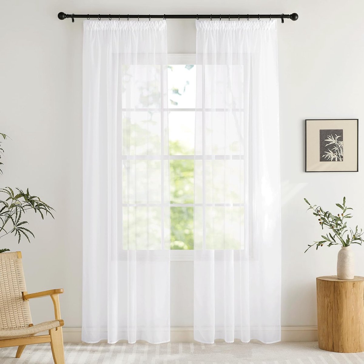 Transparante Gordijgen Curtains Gordijnen Kant en Klaar Vitragegordijnen voor Woonkamer Slaapkamer Studeerkamer Kinderkamer Gefilterd licht Ademend,140B x 200H cm (2 Panelen),Wit