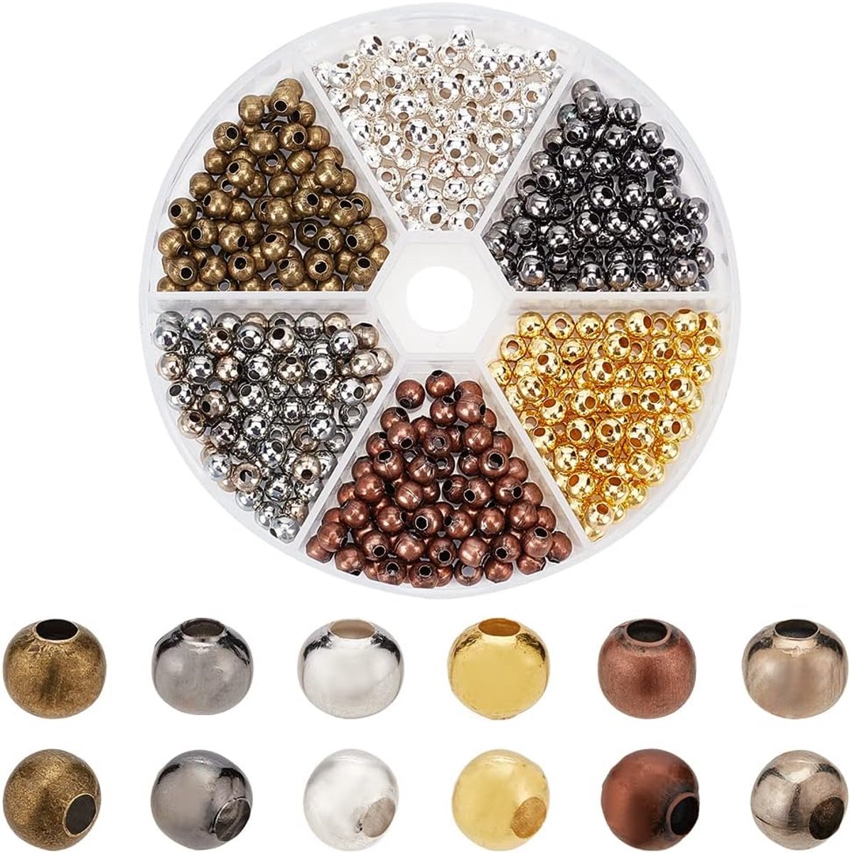 Elite ongeveer 420 stks 6 Kleuren 5mm Iron Ronde Spacer Kralen Gladde Ronde Tiny Metalen Kralen voor Kettingen armbanden Sieraden Maken