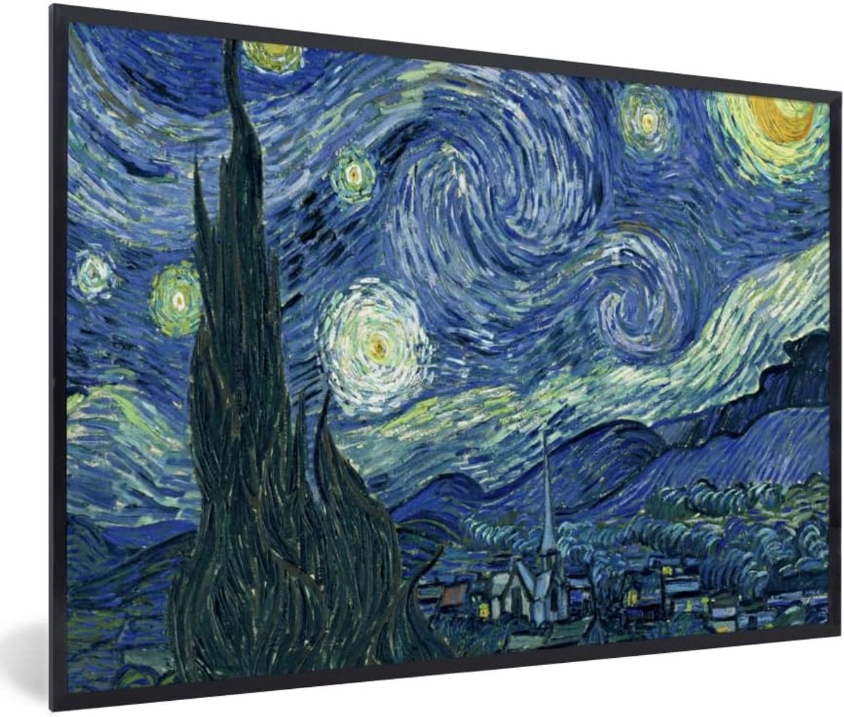Poster met Lijst - 120x80 cm - Sterrennacht - Schilderij - Oude meesters - Vincent van Gogh