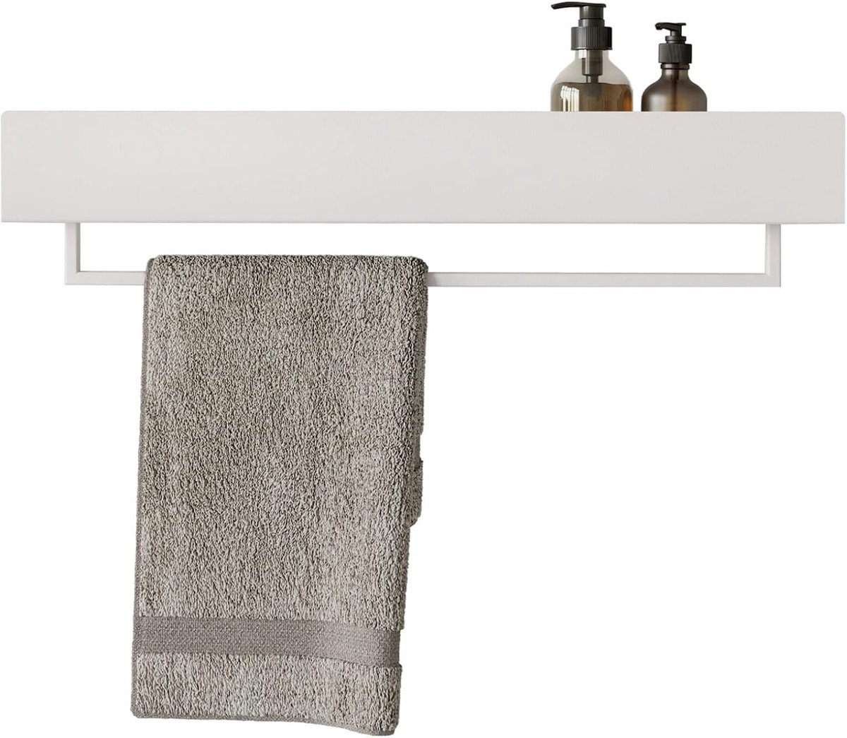 Handdoekhouder met plank, 60 cm, roestvrij staal, handdoekstang, wandmontage, voor badkamer en keuken, accessoires, opslag, VASCA (wit, 40 cm)