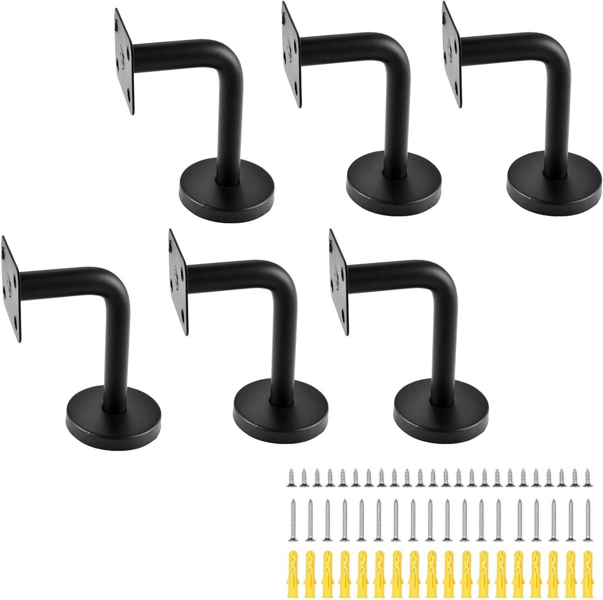 Leuninghouders Set - Steunen Balustrade - Trap Ondersteuning - Roestvrij Staal Design - 6 Stuks - Mat Zwart